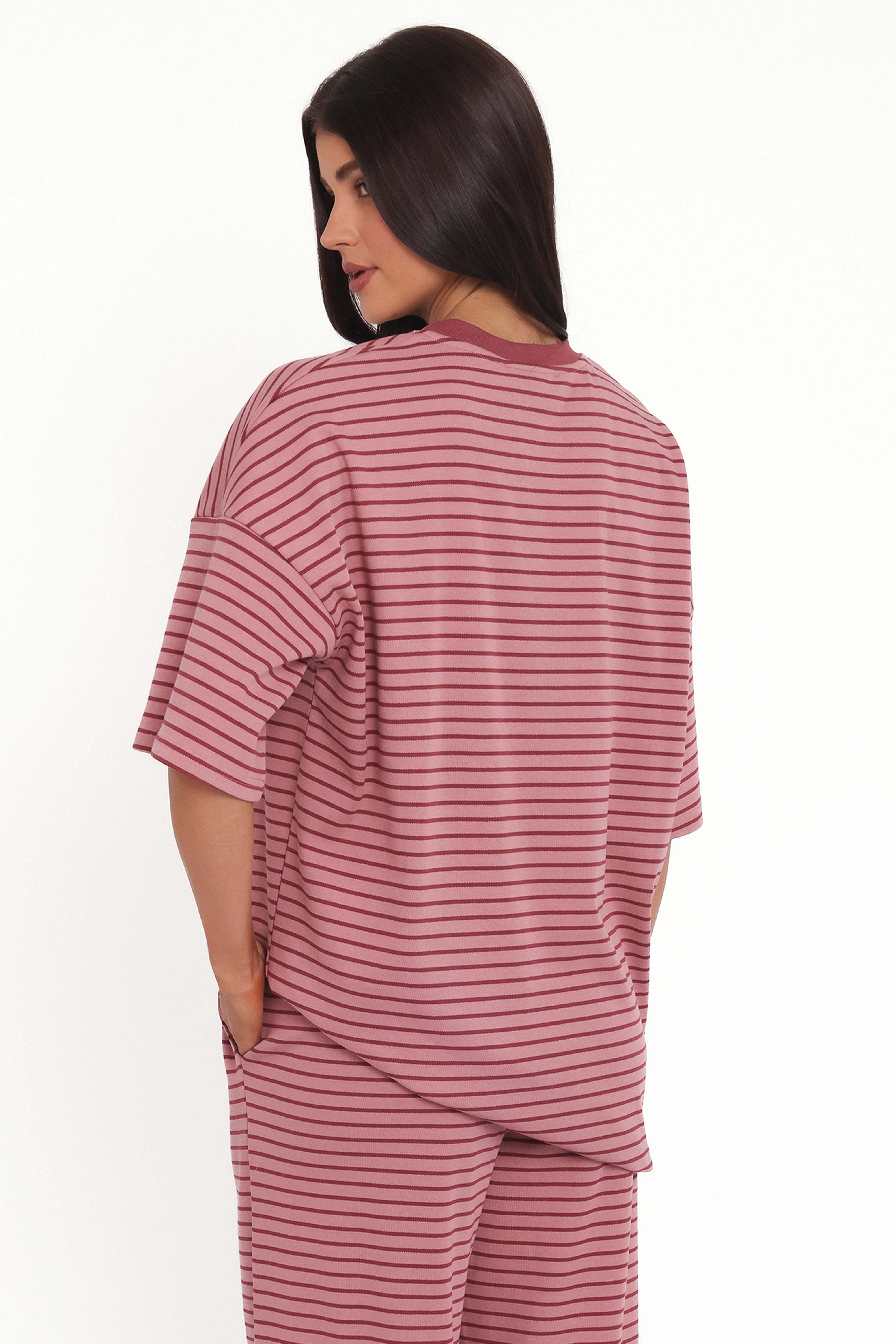 Wilda Oversized Tee - Pink Red Stripe