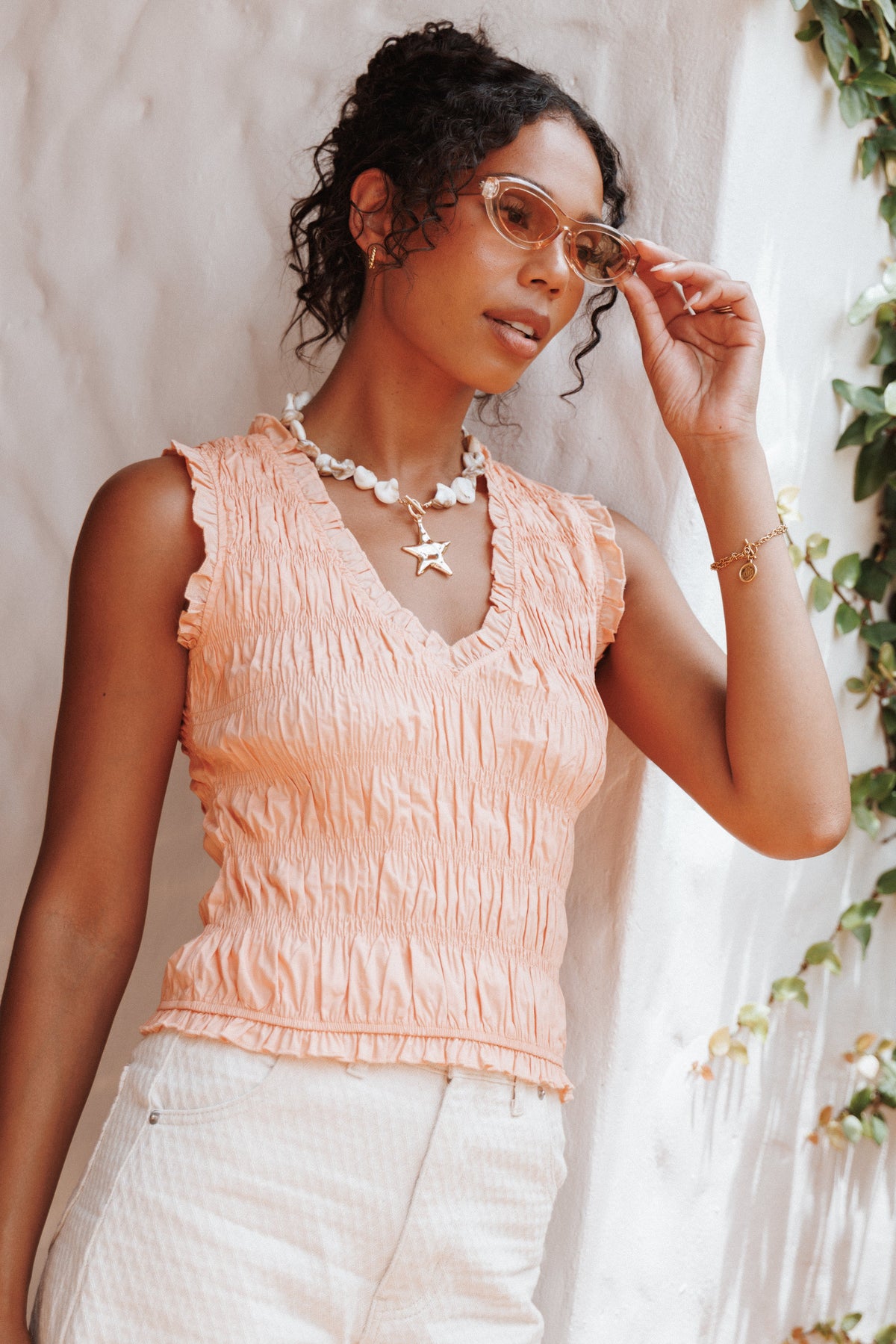 Xenia Smocked Top - Peach
