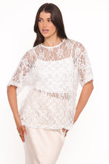 Yonder Sheer Lace Tee Top - White